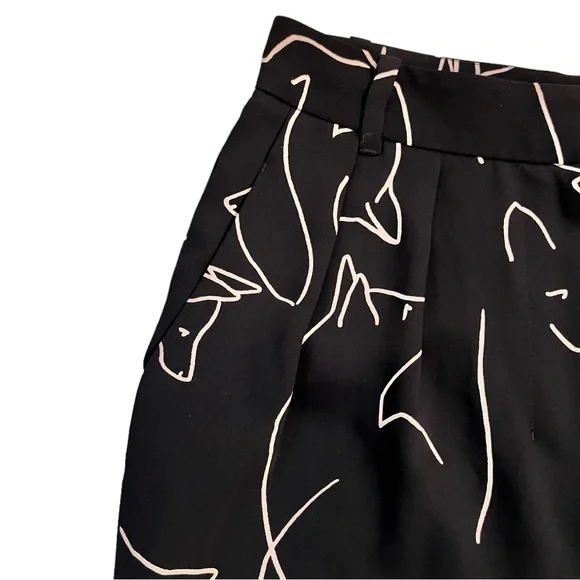 Babaton Pants Fox Print Sz 2 Black Tan Classic Baggy Fit Tapered Leg Aritzia - Picture 5 of 16